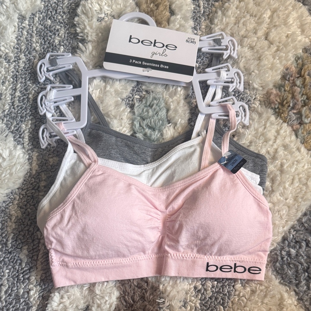 Bebe Girls Seamless Bra Trio - Pink, White, Gray 3 Pack